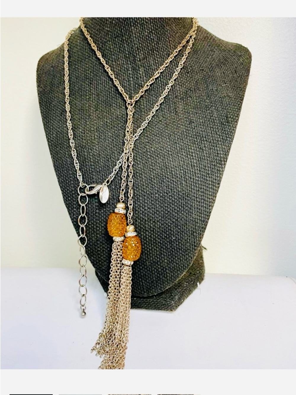 Ann Taylor Gold Tassel Necklace with Beaded Accents